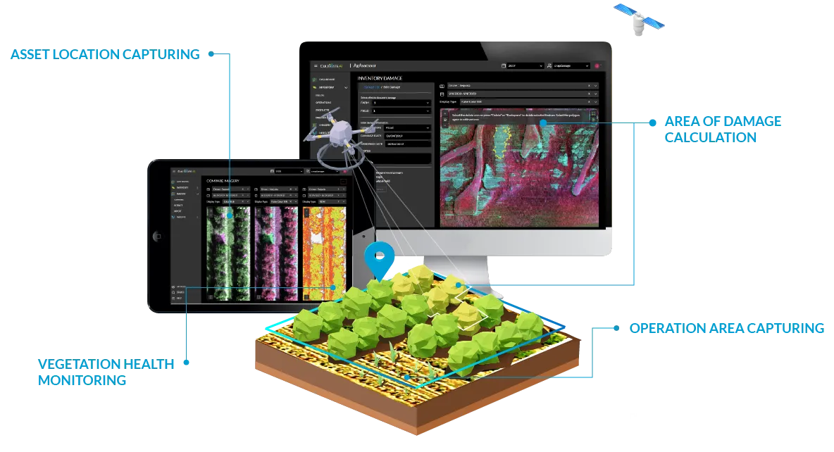 Drone and satellite imagery rendered as a dynamic online field map view